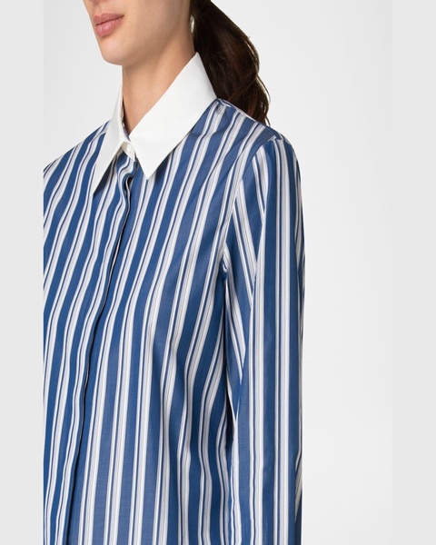 Striped Poplin Button-Down Blouse