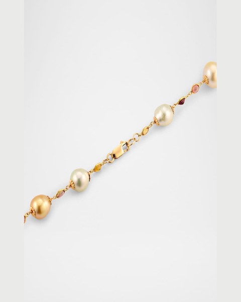 18K Yellow Gold South Sea Pearl and Sapphire Necklace, 42"L