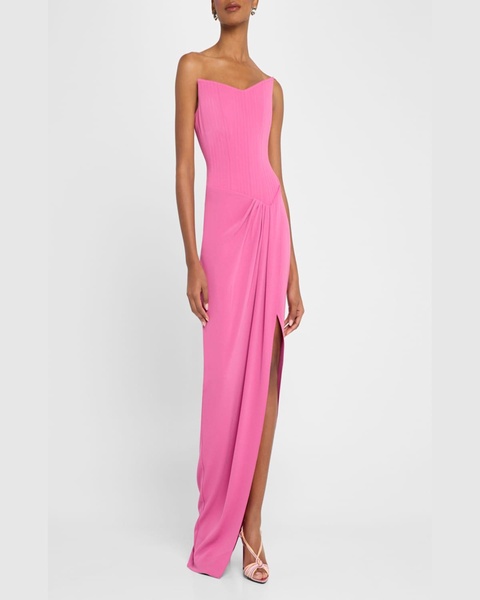 Strapless Corset Asymmetric Crepe Gown