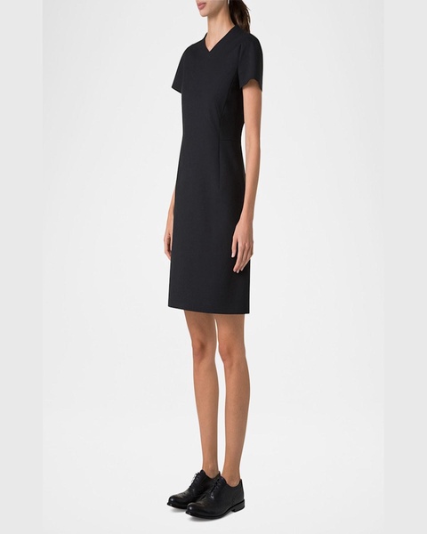 Asymmetric Seam Cap-Sleeve Cotton-Silk Dress