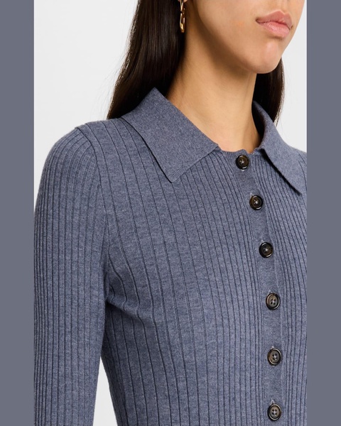 Ribbed Spread-Collar Sweater