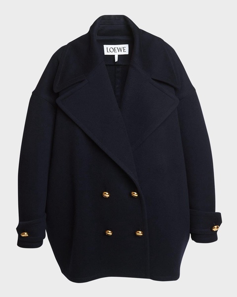 Pebble Double-Breasted Wool Peacoat