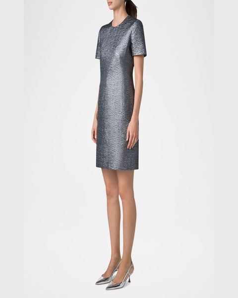 Textured Silk Short-Sleeve Dress