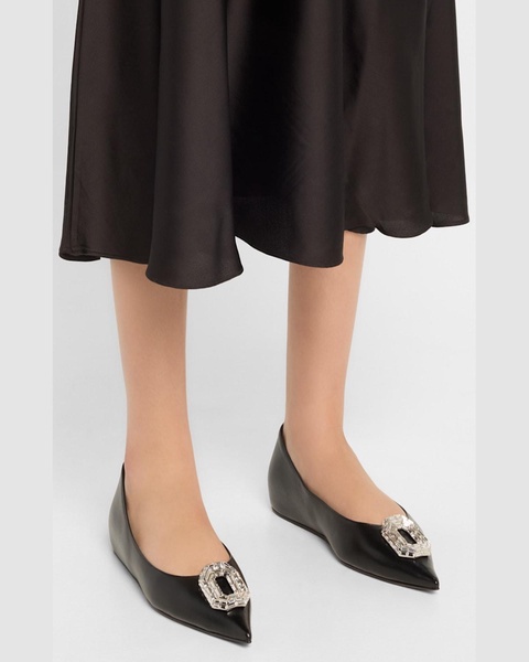 Camelia Leather Crystal Ornament Ballerina Flats