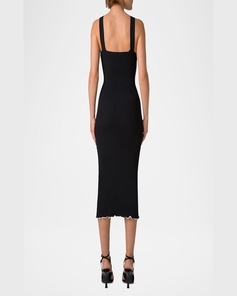 V-Neck Viscose Stretch Rib Sleeveless Midi Dress