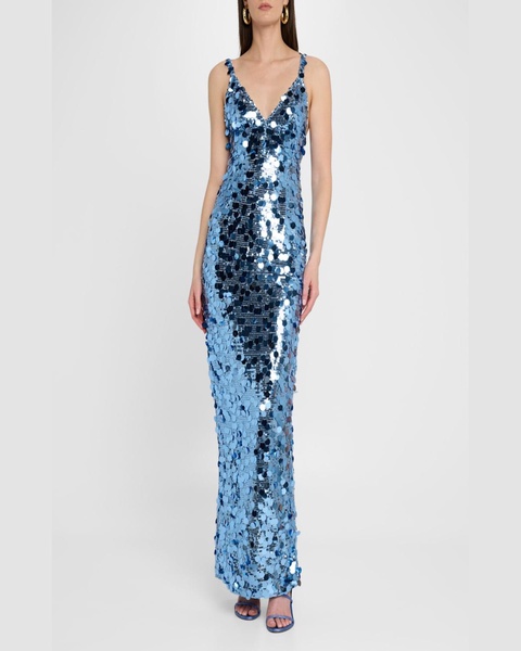 Allegra Deep V-Neck Sequin Column Gown