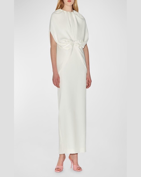 Ruched Waist Long Cape Dress