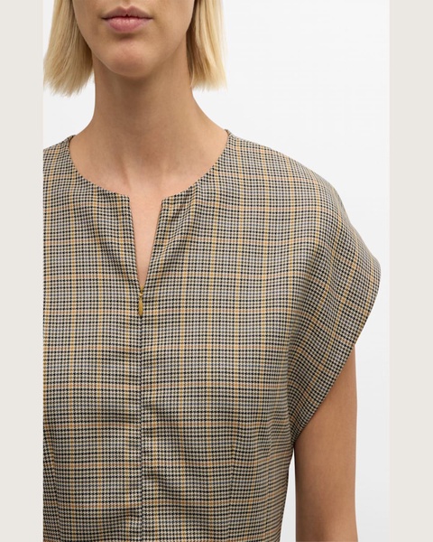 Cap-Sleeve Plaid Houndstooth Mini Dress