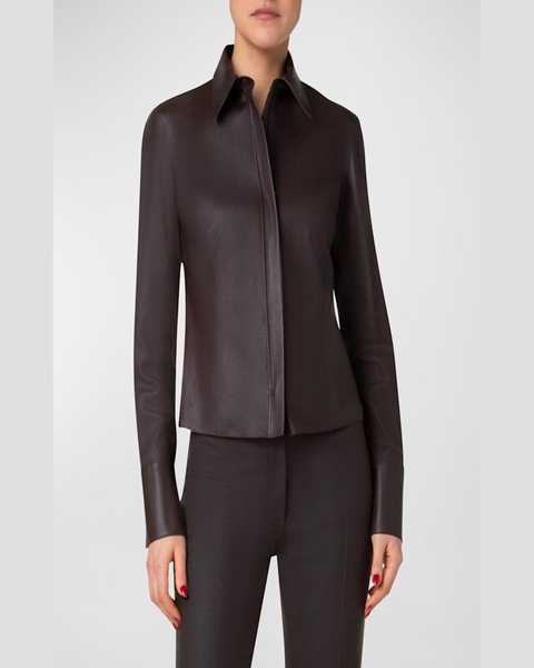 Nappa Leather Long-Sleeve Fitted Shirt