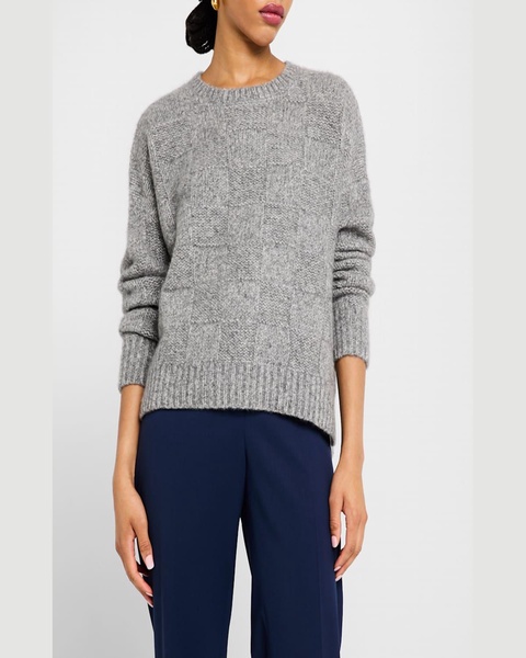 Textured Check Cashmere-Silk Sweater