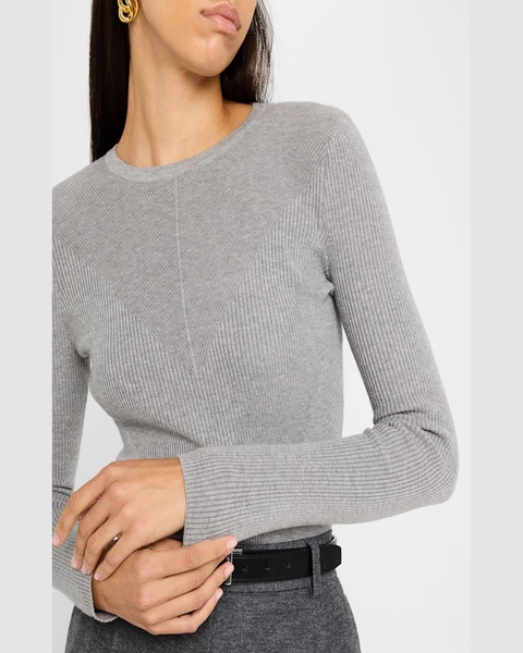 Chevron Ribbed Stretch Wool Sweater