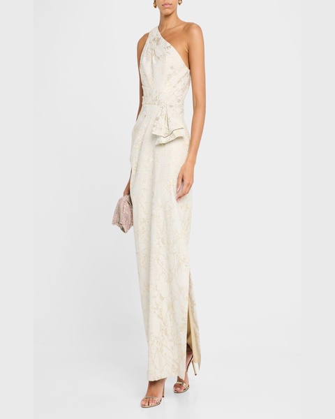 One-Shoulder Metallic Jacquard Column Gown
