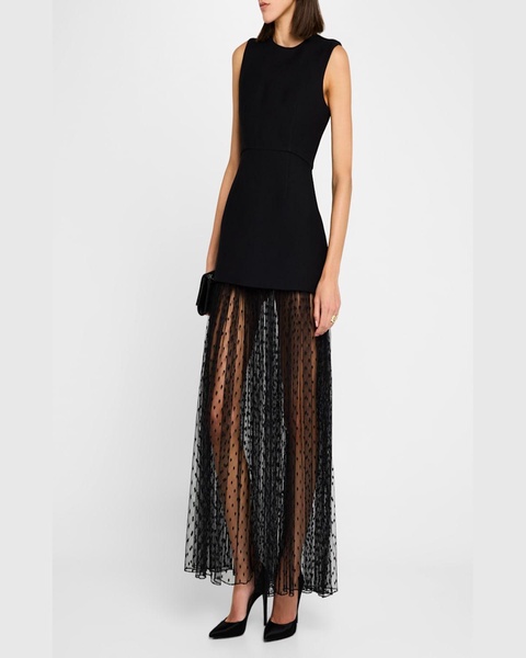 Sleeveless Swiss-Dot Tulle Peplum Gown