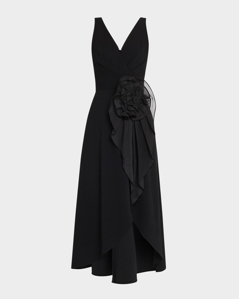 Draped High-Low Knit Crepe Midi Dress
