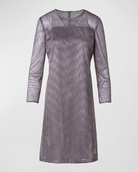 Dot Embroidered Long-Sleeve Mini Dress