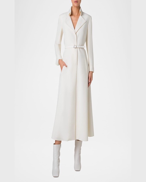 Belted Fit-Flare  Wool Double Face Midi Dress 