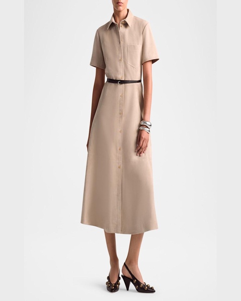 Kiera Suede Fit-Flare Belted Midi Dress