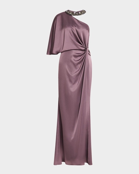 Beaded One-Shoulder Twist Gown