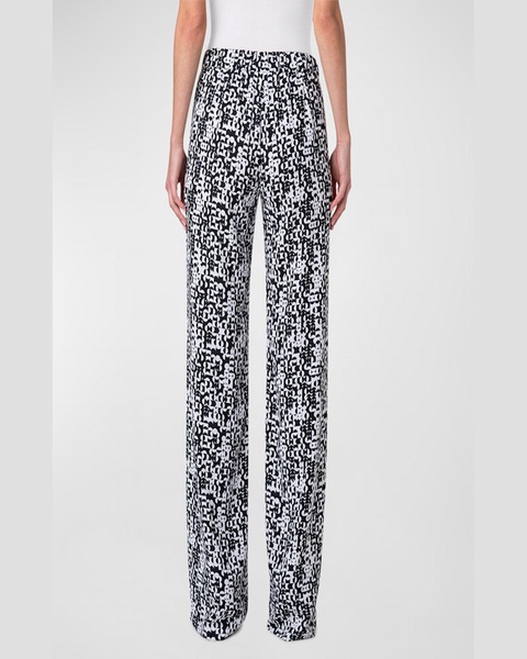 Marla Mini Half Circle Grid-Print Straight-Leg Moss Crepe Pants