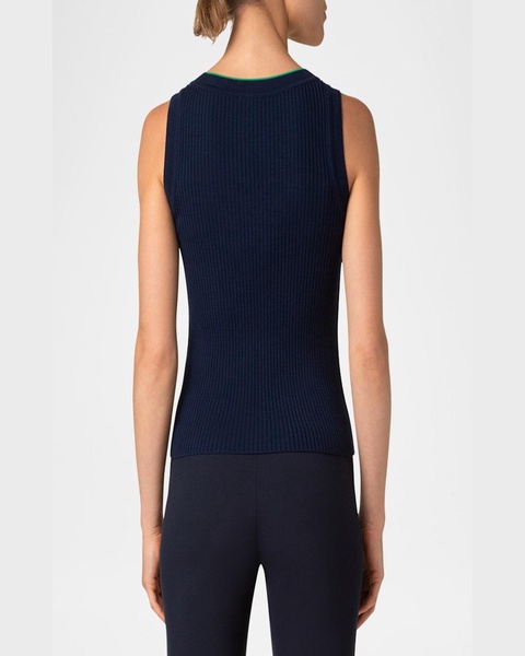 Ribbed Merino Wool Tank Top with Contrast Piping