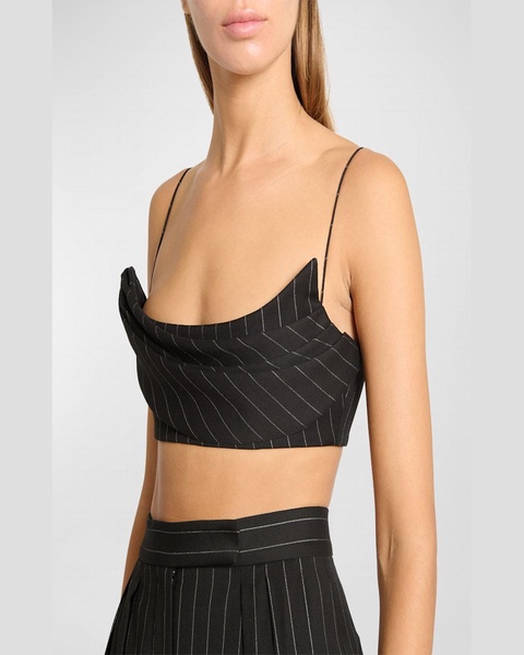 Metallic Pinstripe Drape Crop Tank Top