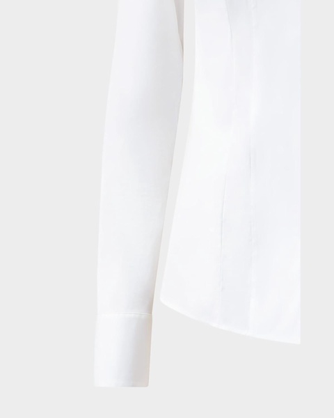 Long-Sleeve Notched-Collar Poplin Blouse