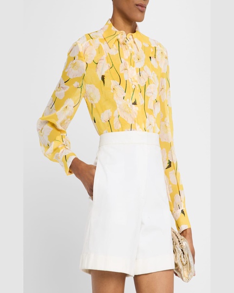 Floral Silk Slim Button-Down Shirt
