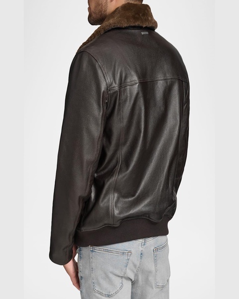 Men's Leather Jacket with Removable Shearling Collar