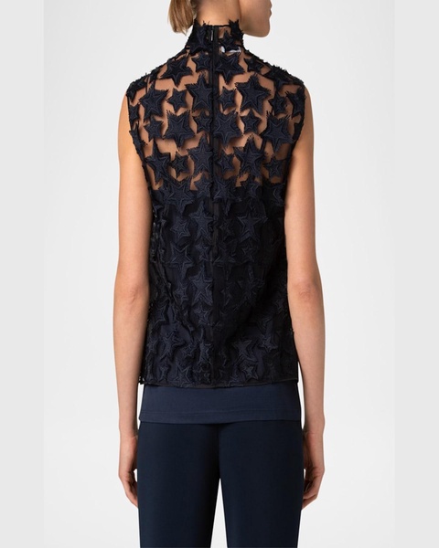 3D Star Embroidery Tulle Blouse
