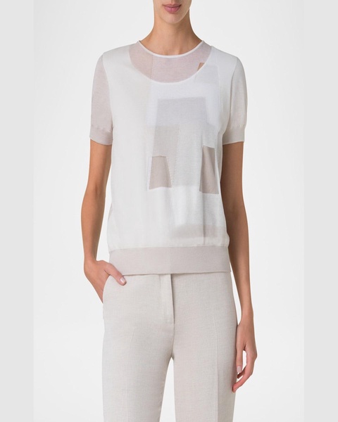 Trapeze Rayonnant Intarsia Layered Short-Sleeve Sweater
