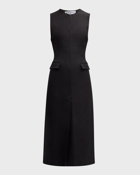 Tailored Viscose-Wool Twill Midi Dress