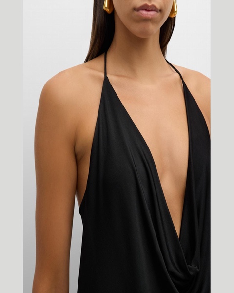 Plunging Cowl Backless Stretch Jersey Tank Top