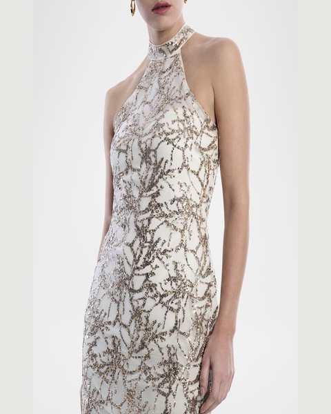 Sequin-Embellished Halter Mini Dress