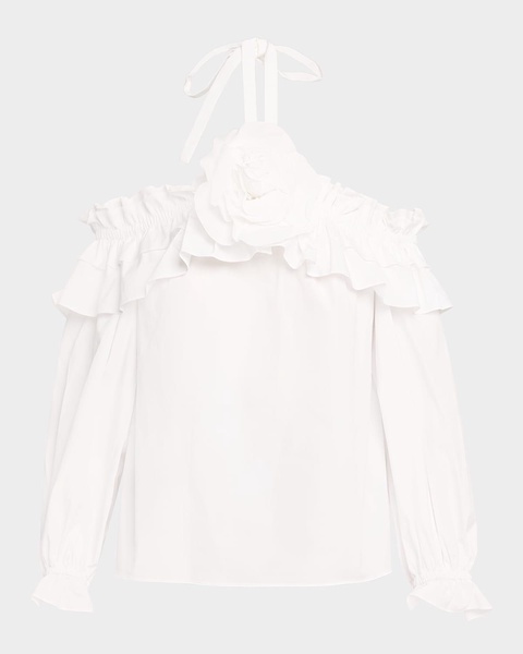 Flower Halter Cold-Shoulder Top