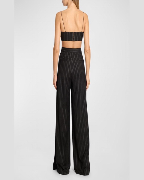 Metallic Pinstripe Drape Crop Tank Top