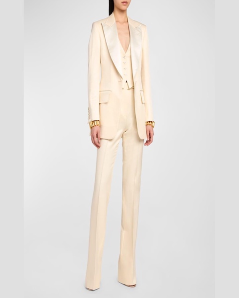 Barathea Silk-Wool Flared Tuxedo Pants