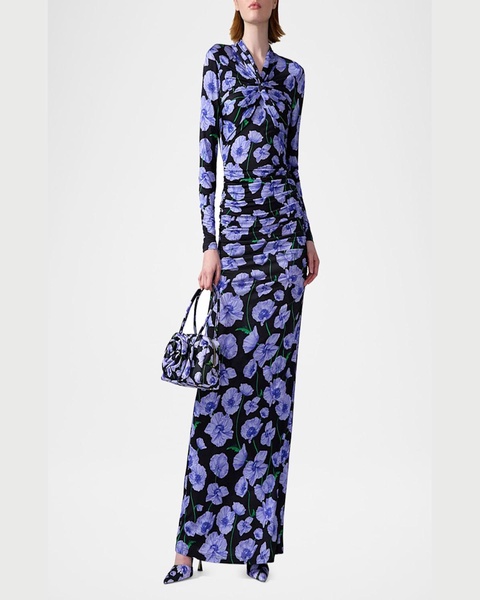 Twisted-Neck Long-Sleeve Gown