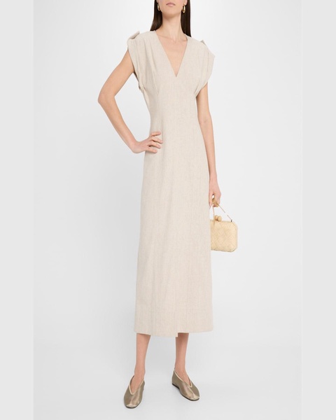 Cap-Sleeve Flax Linen Maxi Dress