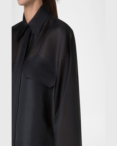 Oversized Button Down Silk Organza Blouse