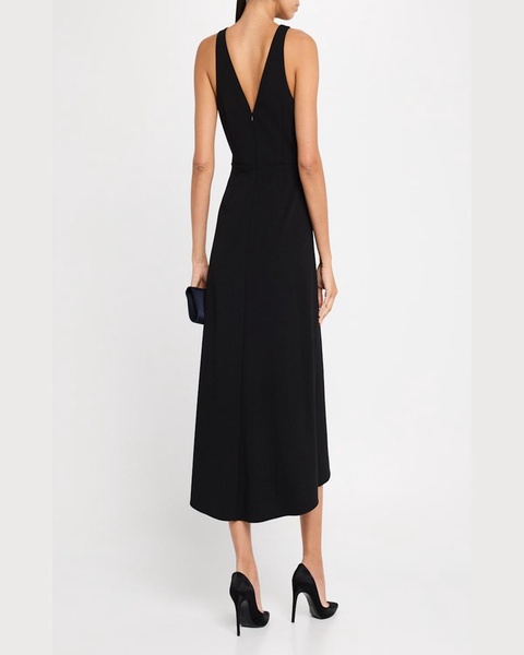 Draped High-Low Knit Crepe Midi Dress
