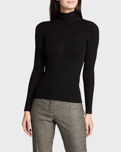 Mock-Neck Seamless Fine-Rib Sweater