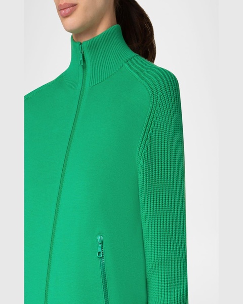 Mock-Neck Milano Knit Zip Bomber Cardigan