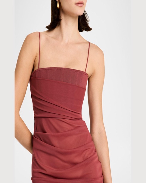 Draped Mesh Tucked Corset Mini Dress