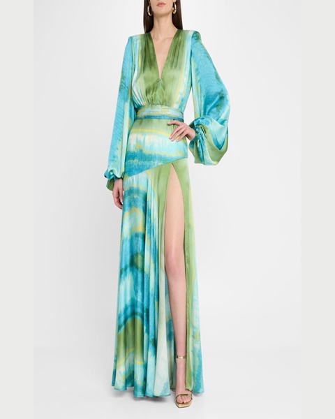 Carmen Coastal Deep V-Neck Side Slit Gown