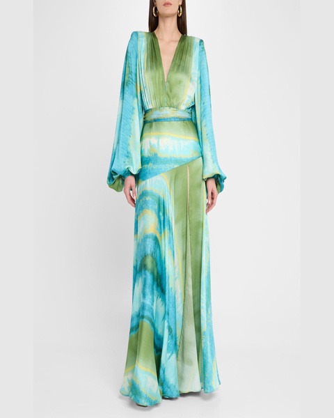 Carmen Coastal Deep V-Neck Side Slit Gown
