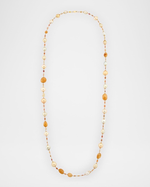 18K Yellow Gold South Sea Pearl and Sapphire Necklace, 42"L