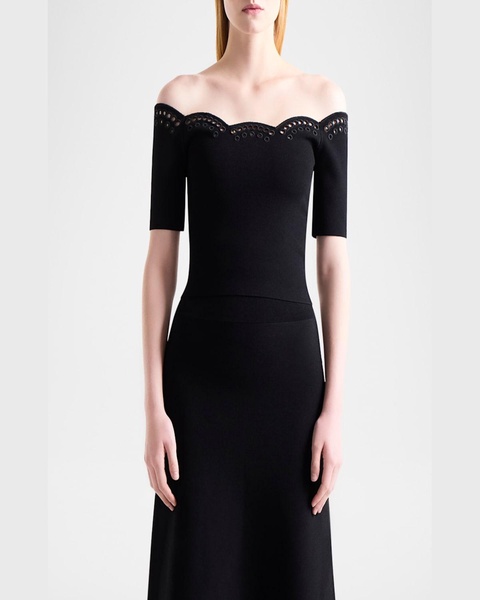 Posy Eyelet Scallop Off-Shoulder Top