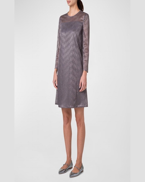 Dot Embroidered Long-Sleeve Mini Dress