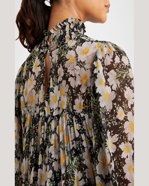 Olive Smocked Cosmo-Flower Mini Dress
