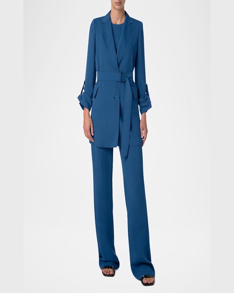 Belted Single-Breasted Long Blazer Jacket